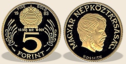 1983-as arany 5 forint  hivatalos pénzverdei fantaziaveret