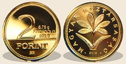 2012-es arany 2 forint  hivatalos pénzverdei fantaziaveret