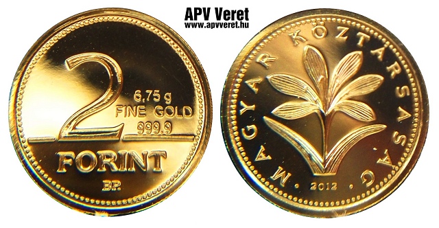 2012-es arany 2 forint  hivatalos pnzverdei fantaziaveret