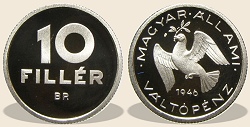 1946-os ezüst 10 fillér  hivatalos pénzverdei fantáziaveret az 1946-os Mesterdarabok szett kiadásában