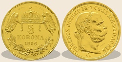 1906-os arany 5 korona hivatalos pénzverdei fantáziaveret