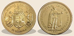 1892-es aranyozott ezüst 10 korona hivatalos pénzverdei fantáziaveret