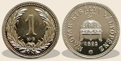 1892-es ezüst 1 fillér hivatalos pénzverdei fantáziaveret