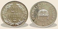 1892-es ezüst 20 fillér hivatalos pénzverdei fantáziaveret
