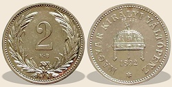 1892-es ezüst 2 fillér hivatalos pénzverdei fantáziaveret
