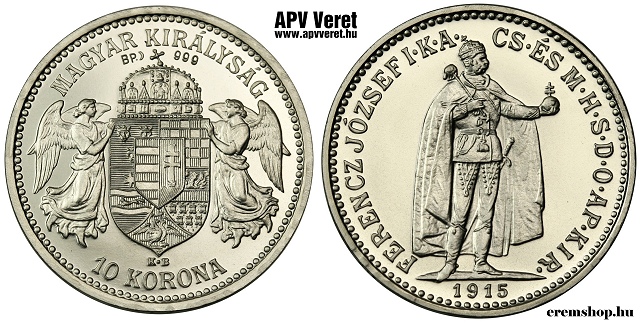 1915-s ezst 10 korona hivatalos pnzverdei fantziaveret