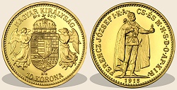 1915-ös arany 10 korona hivatalos pénzverdei utánveret