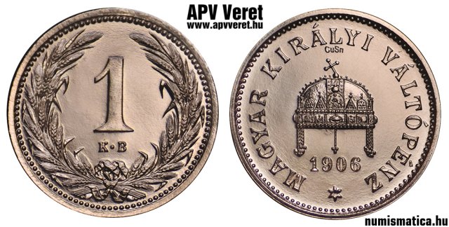 1906-os bronz 1 fillér hivatalos pénzverdei utánveret