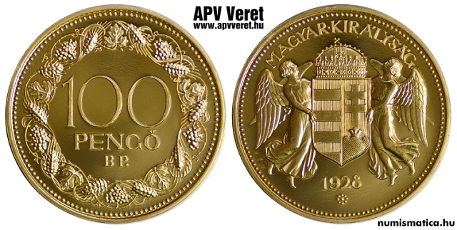 1928-as arany 100 peng hivatalos pnzverdei fantziaveret