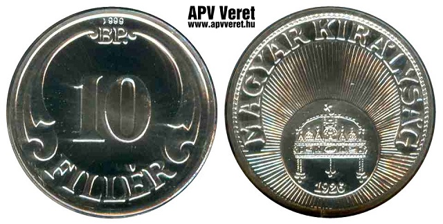 1926-os ezüst 10 fillér hivatalos pénzverdei fantáziaveret
