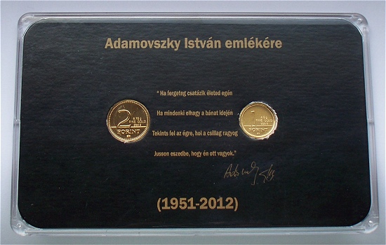 2012-es arany fantziaveret 1 s 2 forint Adamovszky Istvn emlkbliszter