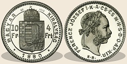 1880-as ezust 4 forint / 10 frank hivatalos pnzverdei fantziaveret