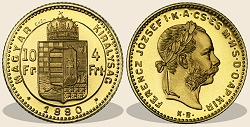 1880-as srgarz 4 forint / 10 frank hivatalos pnzverdei utnveret