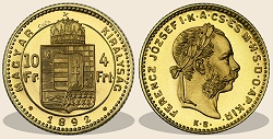 1892-es srgarz 4 forint / 10 frank hivatalos pnzverdei utnveret
