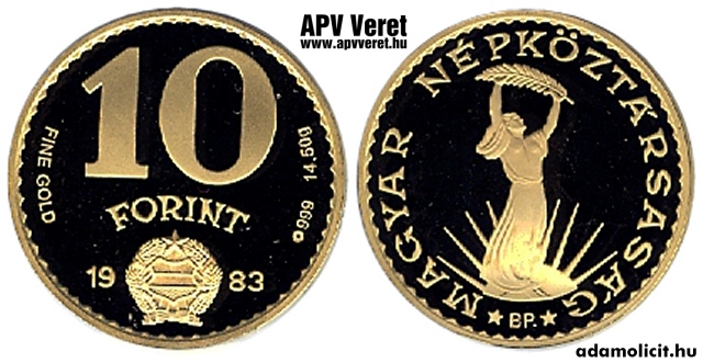 1983-as arany 10 forint  hivatalos pnzverdei fantaziaveret