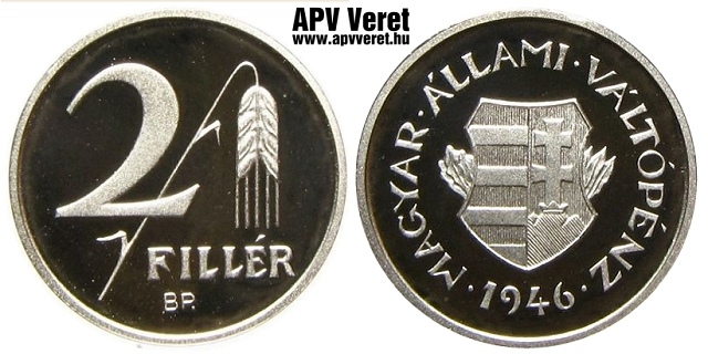 1946-os ezst 2 fillr  hivatalos pnzverdei fantziaveret az 1946-os Mesterdarabok szett kiadsban