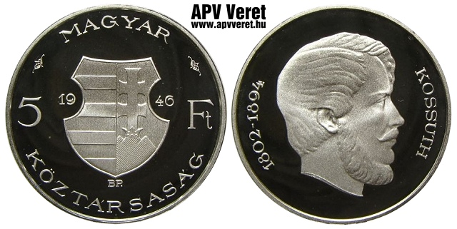 1946-os ezst 5 forint  hivatalos pnzverdei utnveret az 1946-os Mesterdarabok szett kiadsban