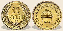 1906-os arany 10 fillr hivatalos pnzverdei fantziaveret