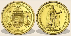 1895-s arany 10 korona hivatalos pnzverdei utnveret