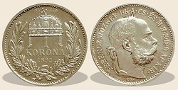 1892-es ezst 1 korona hivatalos pnzverdei utnveret