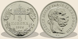 1906-os ezst 5 korona hivatalos pnzverdei utnveret