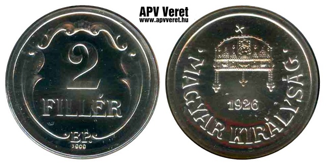 1926-os ezst 2 fillr hivatalos pnzverdei fantziaveret