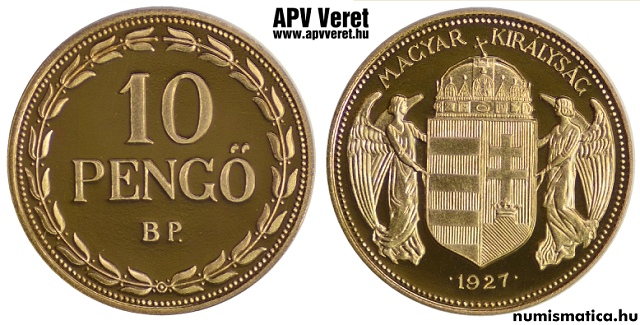 1927-es arany 10 peng hivatalos pnzverdei utnveret