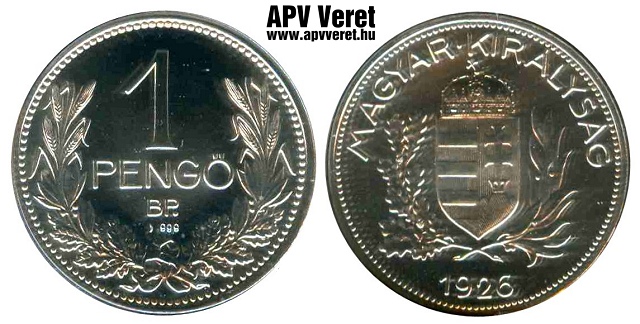 1926-os ezst 1 peng hivatalos pnzverdei utnveret