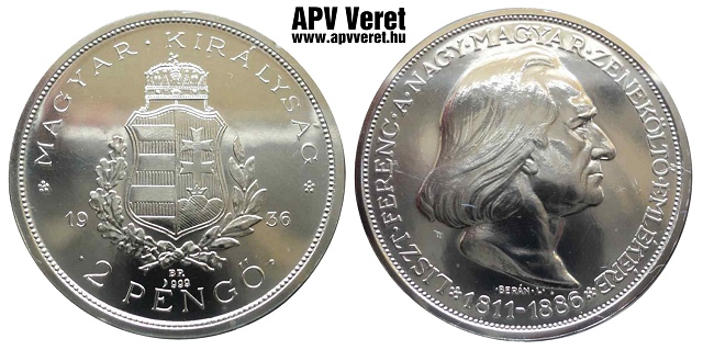 1936-os Liszt Ferenc ezst 2 peng hivatalos pnzverdei utnveret
